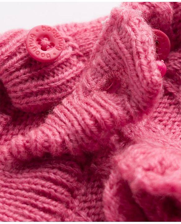 Babyhug Knit Full Sleeves Pullover Sweater With Floral Applique & Cable Knit Design - Pink