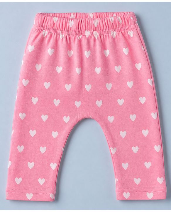 Babyhug Cotton Knit Full Length Diaper Leggings With Butterfly & Heart Print Pack of 3 - Pink