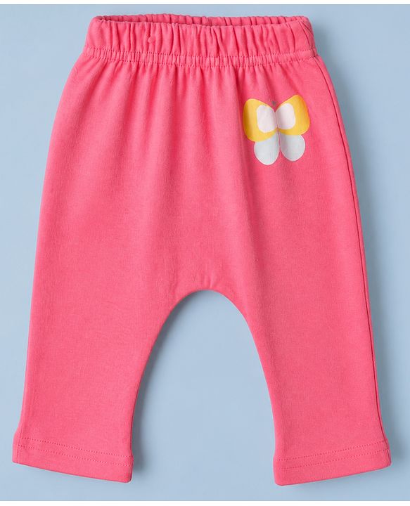 Babyhug Cotton Knit Full Length Diaper Leggings With Butterfly & Heart Print Pack of 3 - Pink