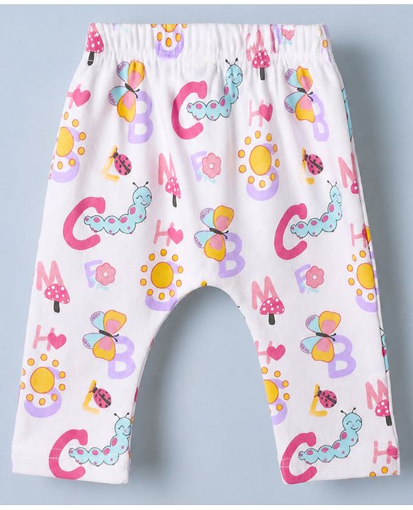 Babyhug Cotton Knit Full Length Diaper Leggings With Butterfly & Heart Print Pack of 3 - Pink