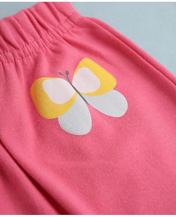 Babyhug Cotton Knit Full Length Diaper Leggings With Butterfly & Heart Print Pack of 3 - Pink