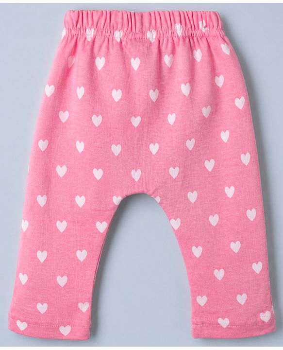Babyhug Cotton Knit Full Length Diaper Leggings With Butterfly & Heart Print Pack of 3 - Pink