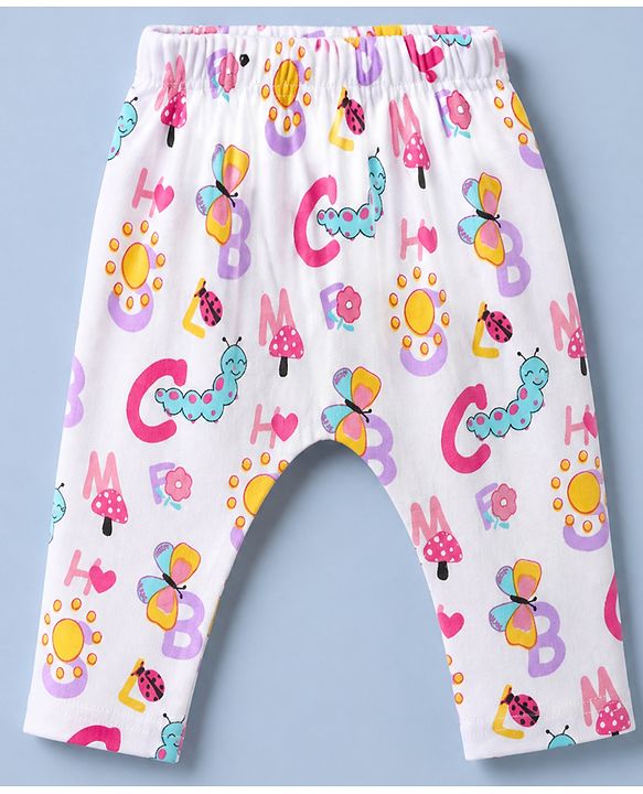 Babyhug Cotton Knit Full Length Diaper Leggings With Butterfly & Heart Print Pack of 3 - Pink