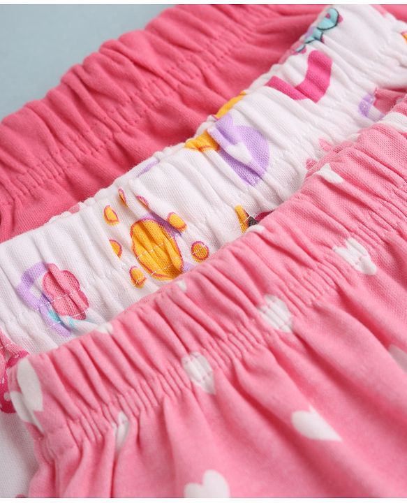 Babyhug Cotton Knit Full Length Diaper Leggings With Butterfly & Heart Print Pack of 3 - Pink