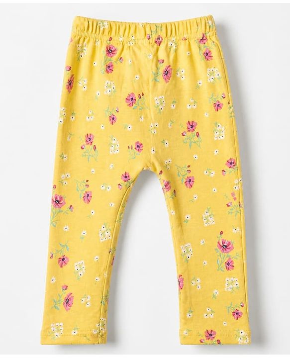 Babyhug Cotton Knit Full Length Diaper Leggings With Floral & Polka Dot Print Pack of 3 in Yellow Pink Green