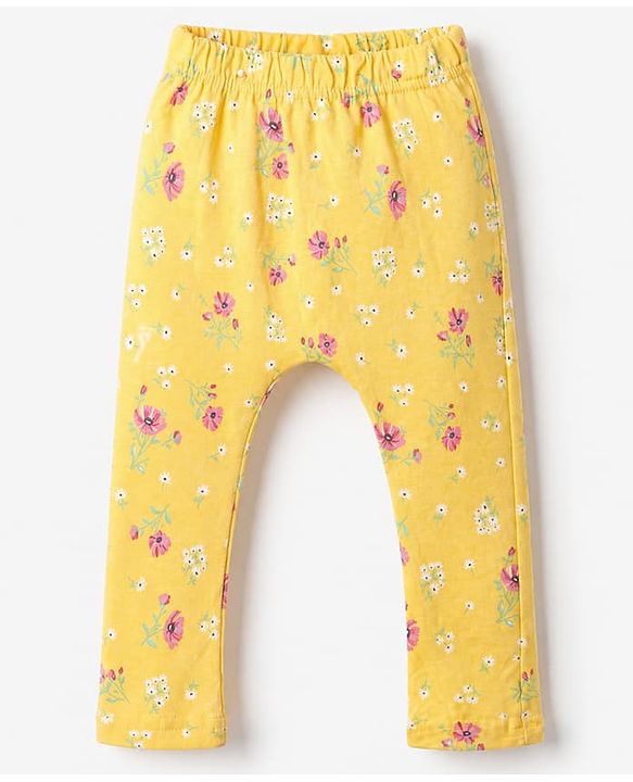 Babyhug Cotton Knit Full Length Diaper Leggings With Floral & Polka Dot Print Pack of 3 in Yellow Pink Green