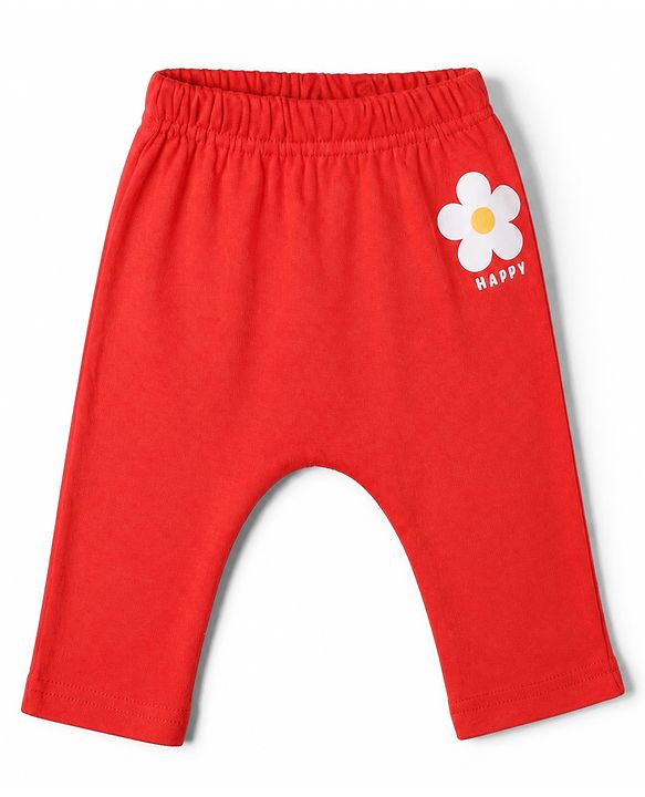 Babyhug Cotton Knit Full Length Diaper Leggings With Polka Dots & Floral Print Pack of 3 - Red & Blue