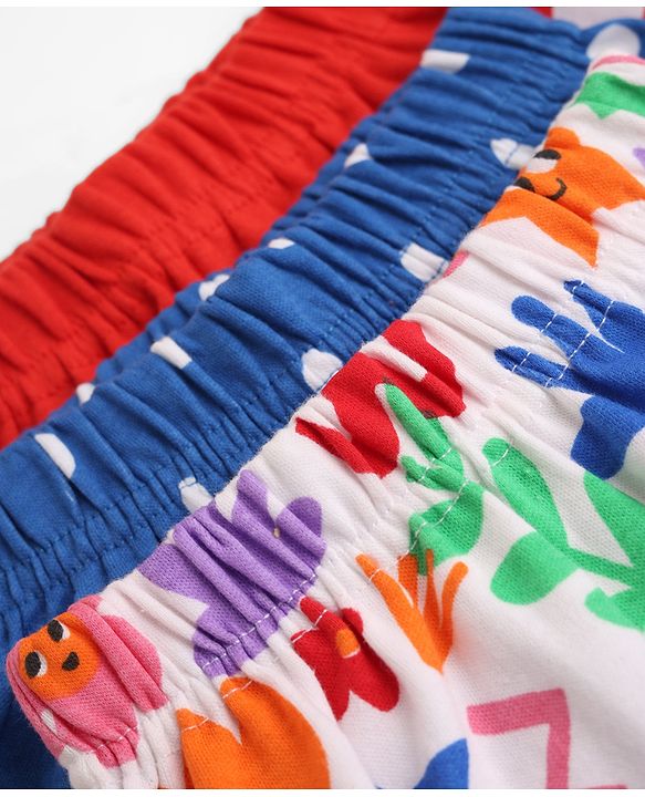 Babyhug Cotton Knit Full Length Diaper Leggings With Polka Dots & Floral Print Pack of 3 - Red & Blue