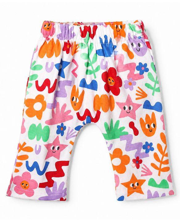 Babyhug Cotton Knit Full Length Diaper Leggings With Polka Dots & Floral Print Pack of 3 - Red & Blue