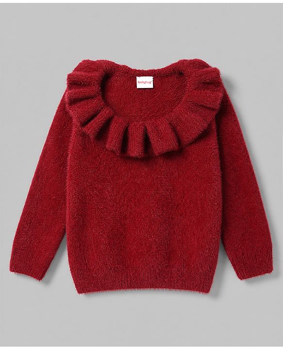 Babyhug Knit Full Sleeves Pullovers with Ruffled Collar - Maroon