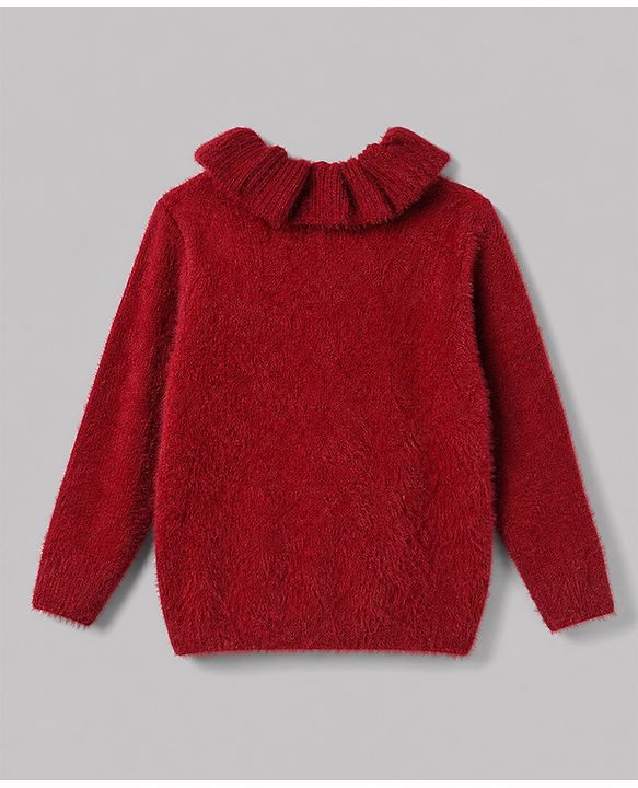 Babyhug Knit Full Sleeves Pullovers with Ruffled Collar - Maroon