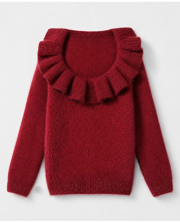 Babyhug Knit Full Sleeves Pullovers with Ruffled Collar - Maroon