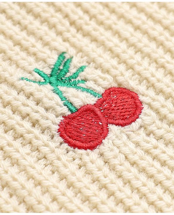 Babyhug Knit Full Sleeves Pullovers With Cherry Embroidery - Lemon