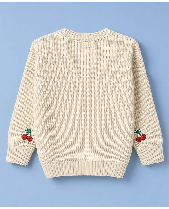 Babyhug Knit Full Sleeves Pullovers With Cherry Embroidery - Lemon
