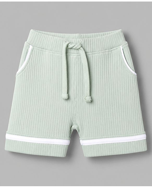 Babyhug 100% Cotton Knit Half Sleeves Solid Textured T-Shirt & Shorts Set With Bow Applique - Light Green