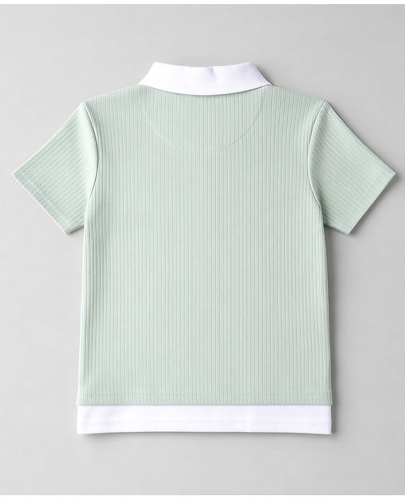 Babyhug 100% Cotton Knit Half Sleeves Solid Textured T-Shirt & Shorts Set With Bow Applique - Light Green