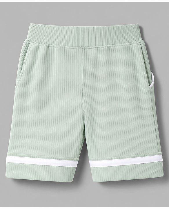 Babyhug 100% Cotton Knit Half Sleeves Solid Textured T-Shirt & Shorts Set With Bow Applique - Light Green