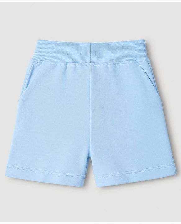 Babyhug Single Jersey Knit Half Sleeves Striped T-Shirt & Shorts Set With Bear & Text Print - Blue