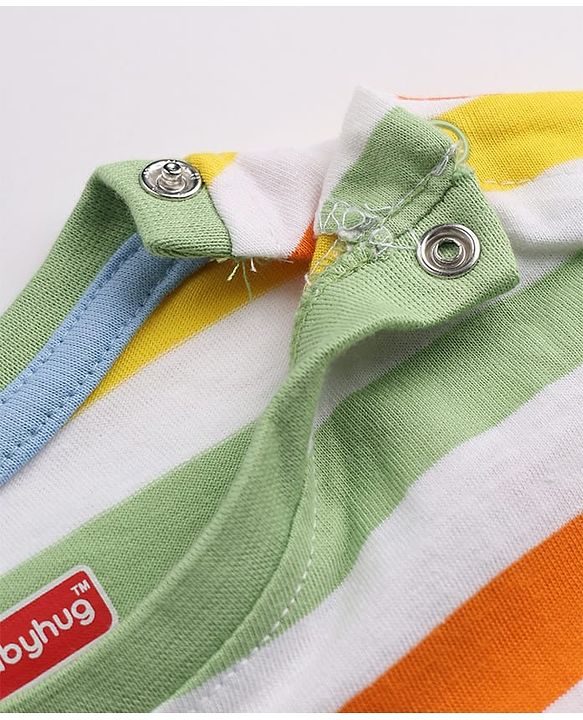 Babyhug Single Jersey Knit Half Sleeves Striped T-Shirt & Shorts Set With Bear & Text Print - Blue