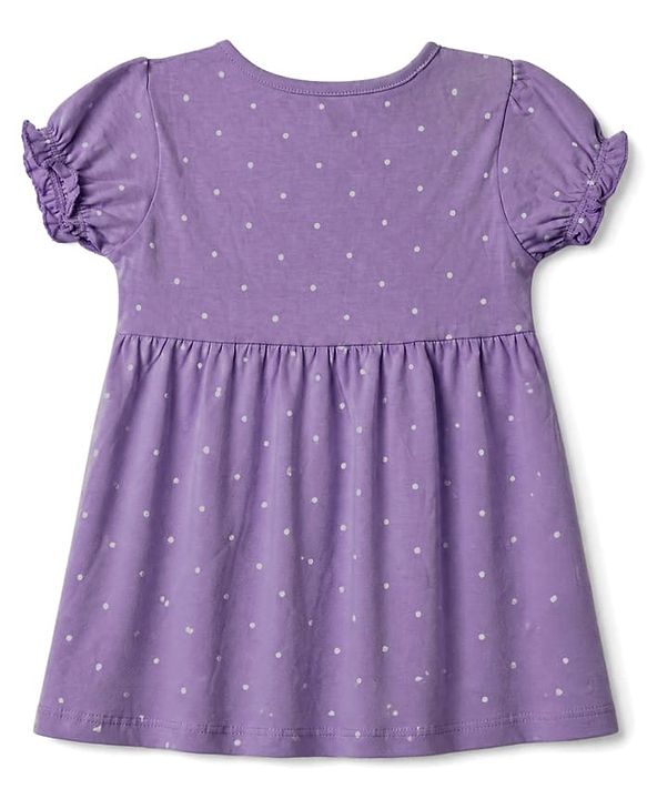 Babyhug Single Jersey Knit Frock with Half Sleeves and Floral, Polka Dot Print in Pink & Purple