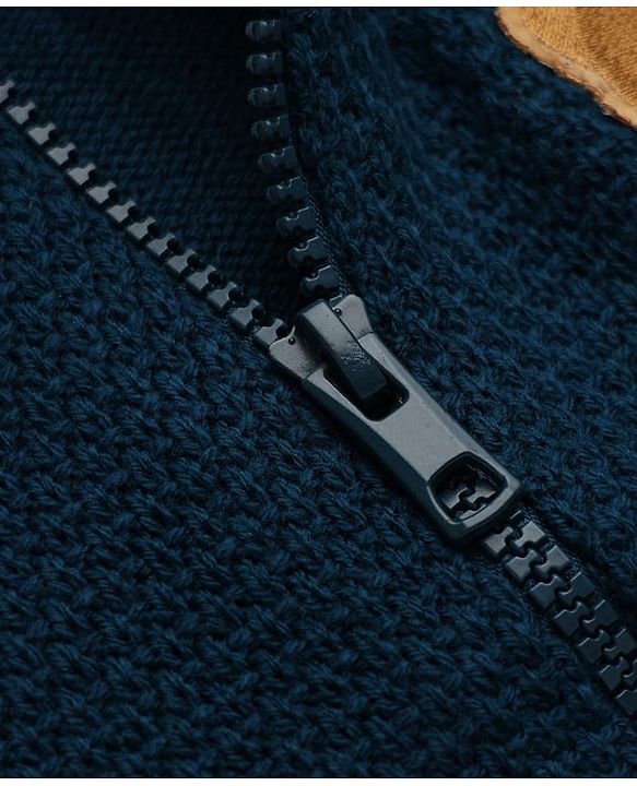 Babyhug Knit Front Open Sweater with Full Sleeves and Bear Applique in Navy Blue for 3-6 Months