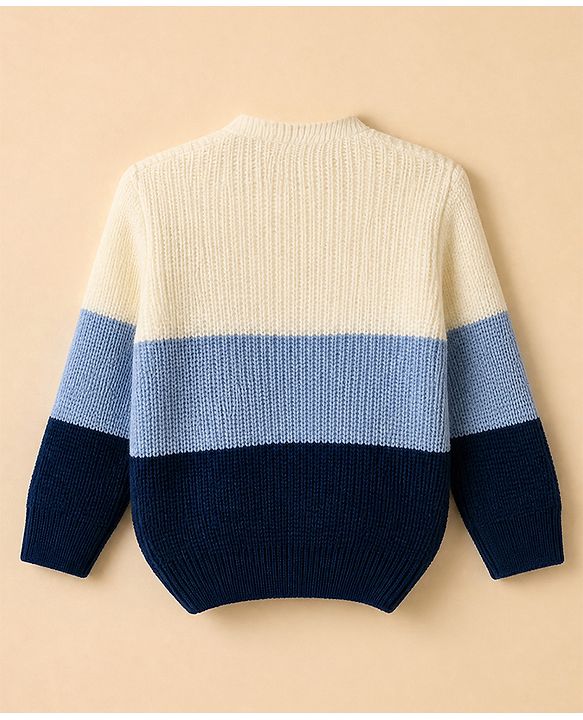 Babyhug Knit Sweater Sets Full Sleeves with Tiger Patch in Blue for 3-6 Months