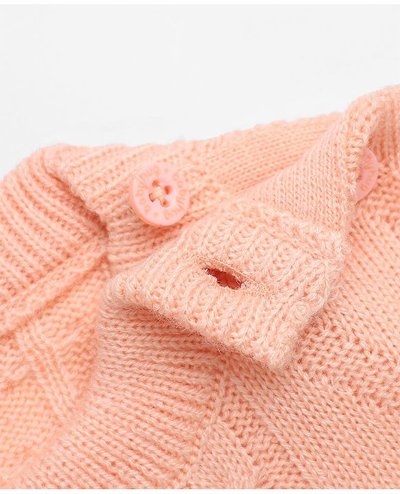 Babyhug Knit Full Sleeves Sweater Set with Heart Reindeer & Cable Knit Design - Peach