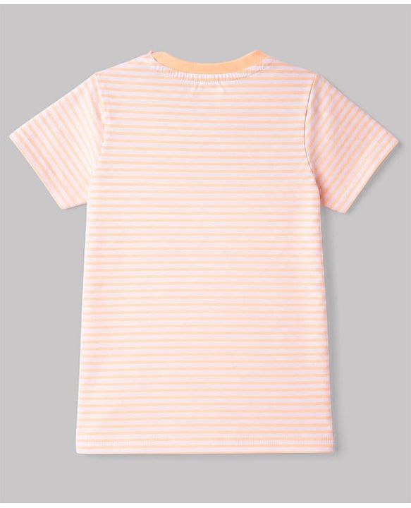 Babyhug 100% Cotton Single Jersey Knit Half Sleeves T-Shirt & Shorts With Construction Vehicle Print - Peach & Light Blue