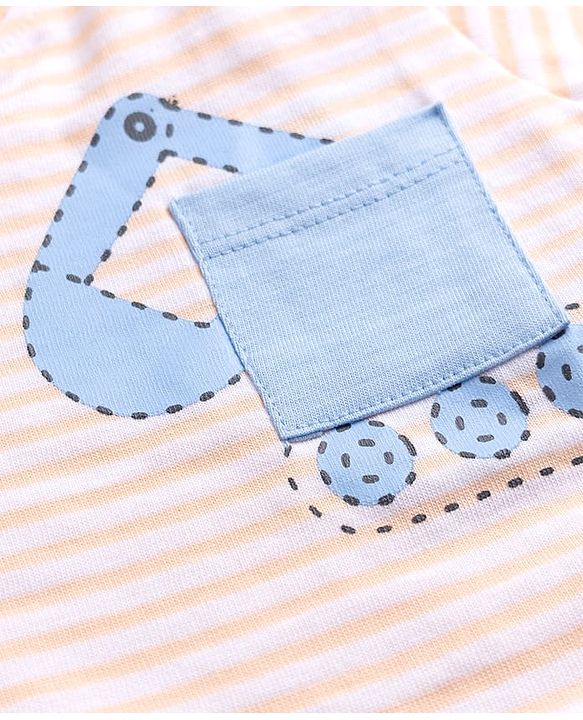 Babyhug 100% Cotton Single Jersey Knit Half Sleeves T-Shirt & Shorts With Construction Vehicle Print - Peach & Light Blue