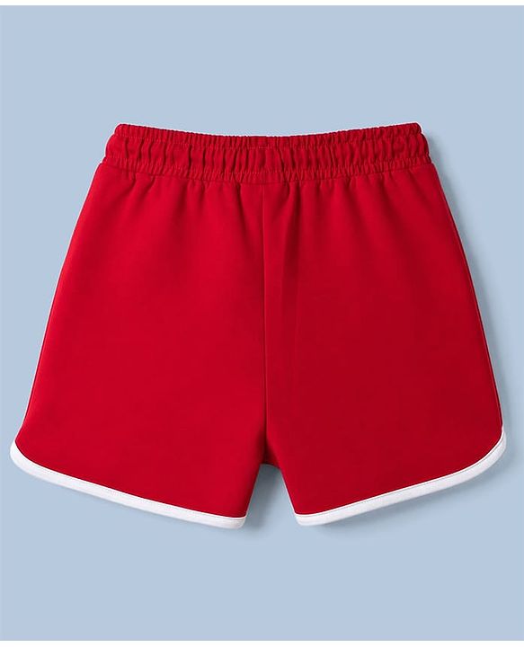 Pine Active Terry Knit Above Knee Length Solid Color Performance Shorts - Red