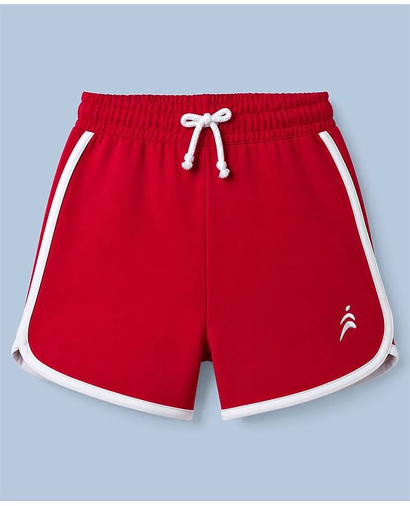 Pine Active Terry Knit Above Knee Length Solid Color Performance Shorts - Red