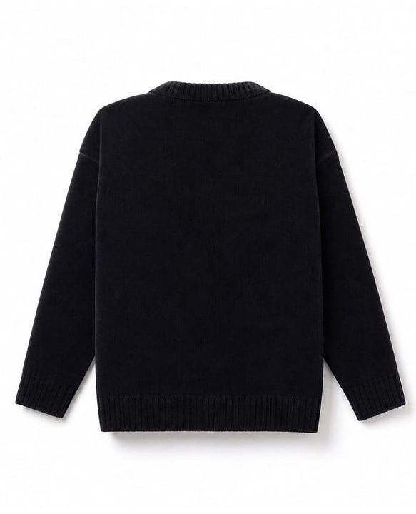 Babyhug Knit Full Sleeves Solid Front Open Sweaters With Bow Applique - Black