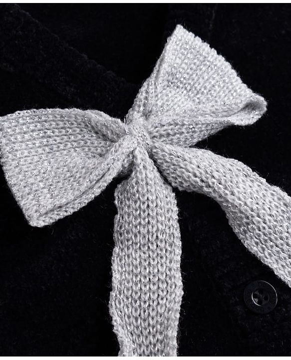 Babyhug Knit Full Sleeves Solid Front Open Sweaters With Bow Applique - Black
