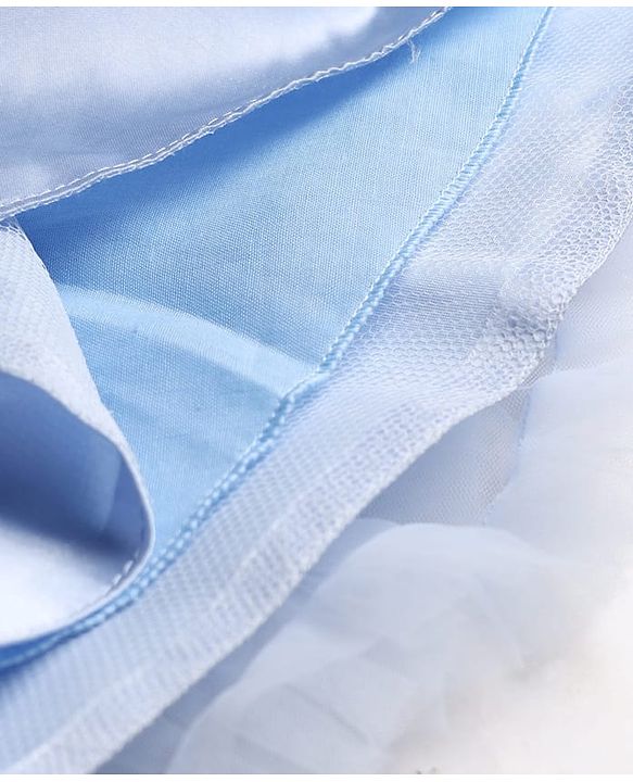 Babyhug Mesh Woven Sleeveless Party Dress with Floral Corsage Bow Applique & Ruffles - Light Blue