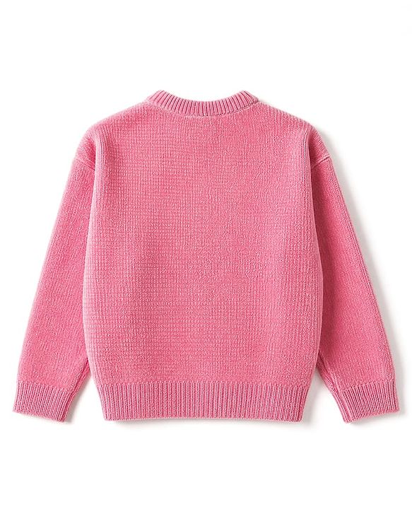 Babyhug Knit Full Sleeves Solid Front Open Sweaters With Bow Applique - Pink