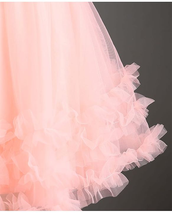 Babyhug Mesh Woven Sleeveless Party Dress with Floral Corsage Bow Applique & Ruffles - Peach