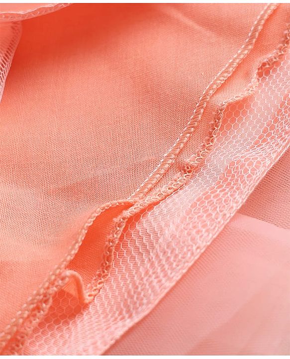 Babyhug Mesh Woven Sleeveless Party Dress with Floral Corsage Bow Applique & Ruffles - Peach