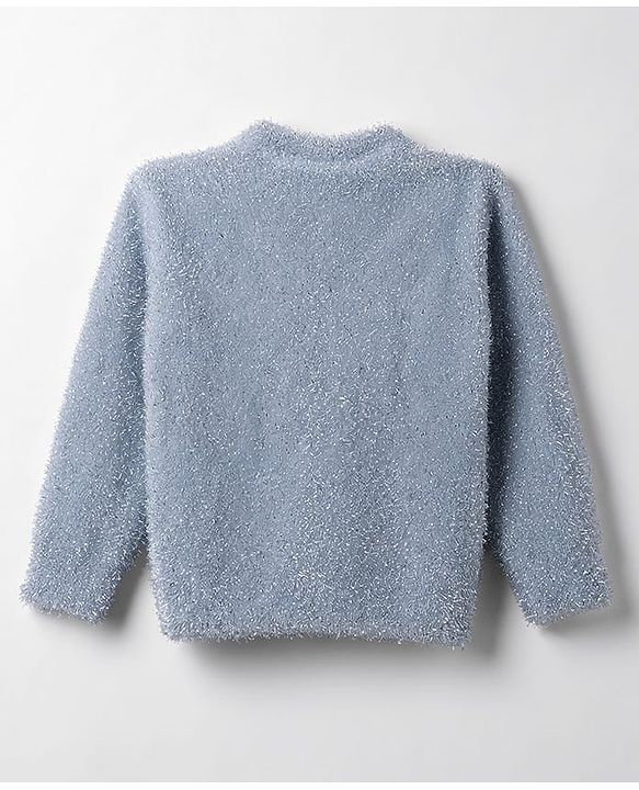 Babyhug Knit Full Sleeves Front Open Sweaters With Heart Patch - Light Blue