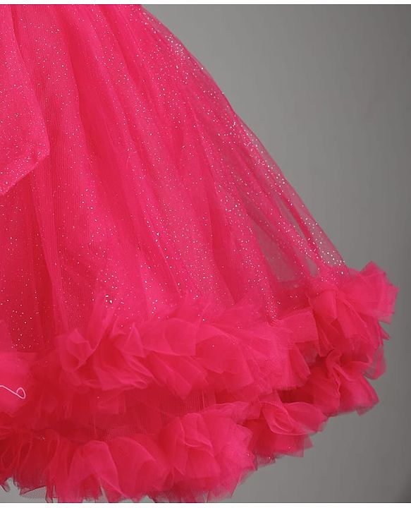 Babyhug Mesh Woven Sleeveless Party Dress With Floral Applique & Ruffles - Dark Pink