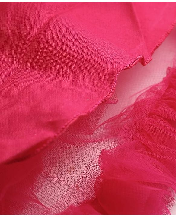 Babyhug Mesh Woven Sleeveless Party Dress With Floral Applique & Ruffles - Dark Pink