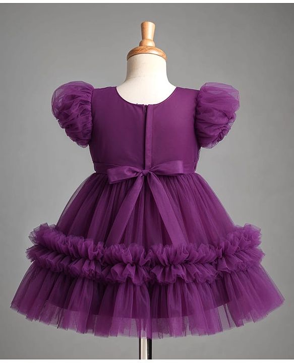 Babyhug Mesh Woven Sleeveless Party Dress With Floral Applique & Ruffles - Purple