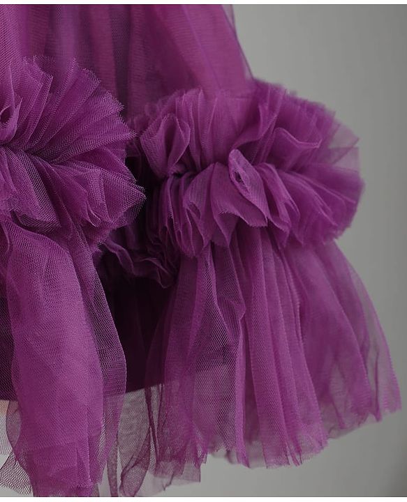 Babyhug Mesh Woven Sleeveless Party Dress With Floral Applique & Ruffles - Purple