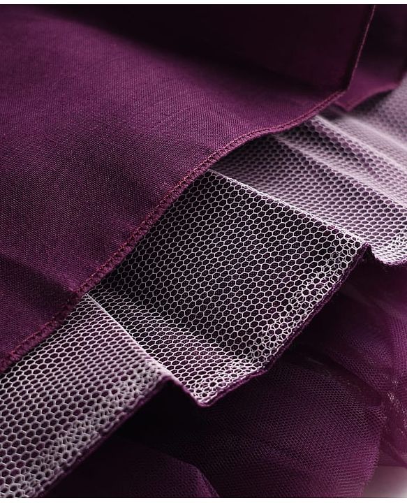 Babyhug Mesh Woven Sleeveless Party Dress With Floral Applique & Ruffles - Purple
