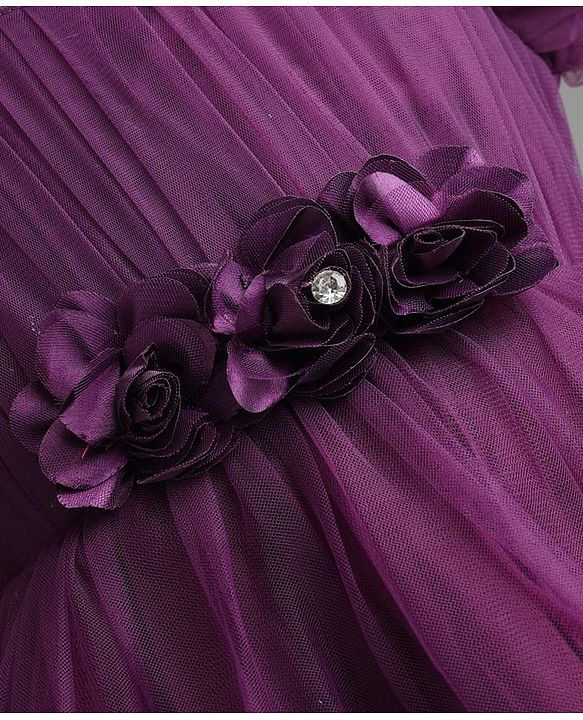 Babyhug Mesh Woven Sleeveless Party Dress With Floral Applique & Ruffles - Purple