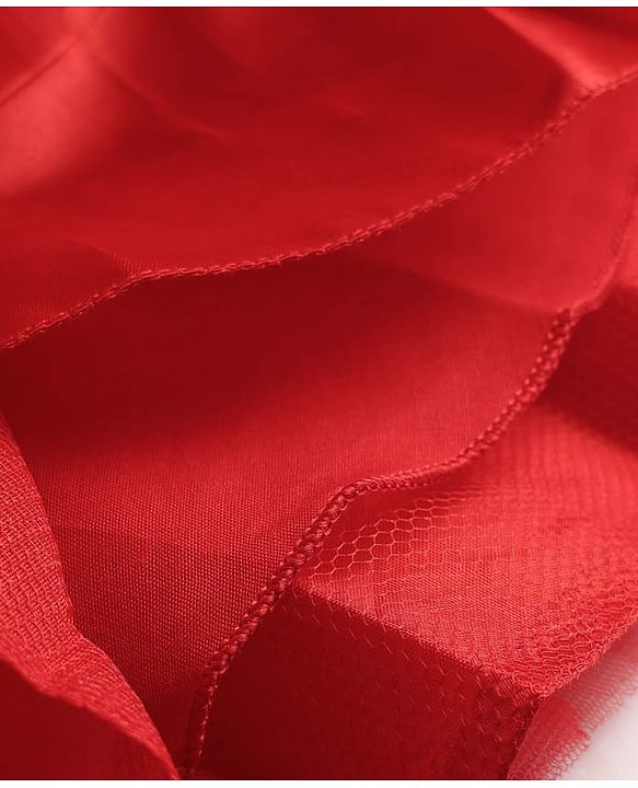 Babyhug Satin Woven Half Sleeves Textured Solid Colour Party Dress with Floral Corsage -Red