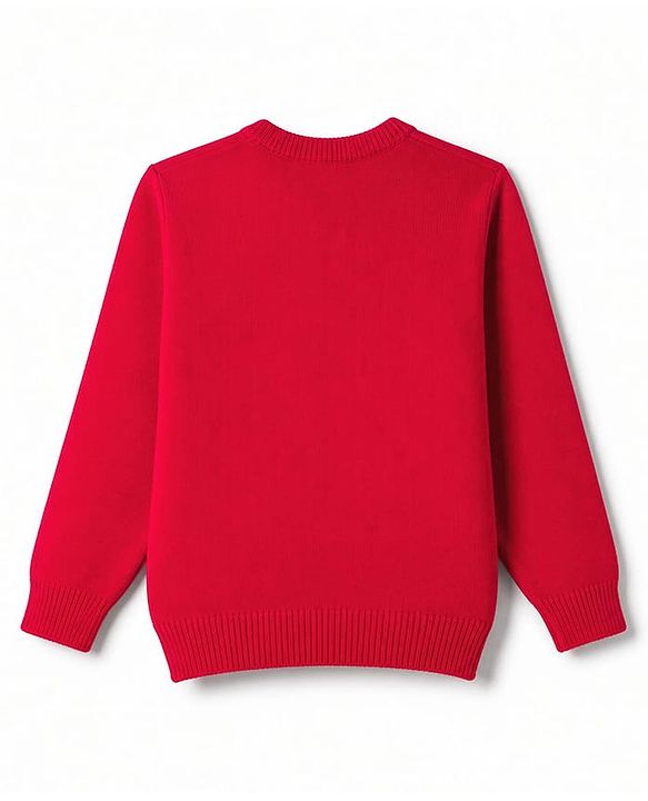 Babyhug Knit Full Sleeves Solid Pullovers With Bow Applique - Red