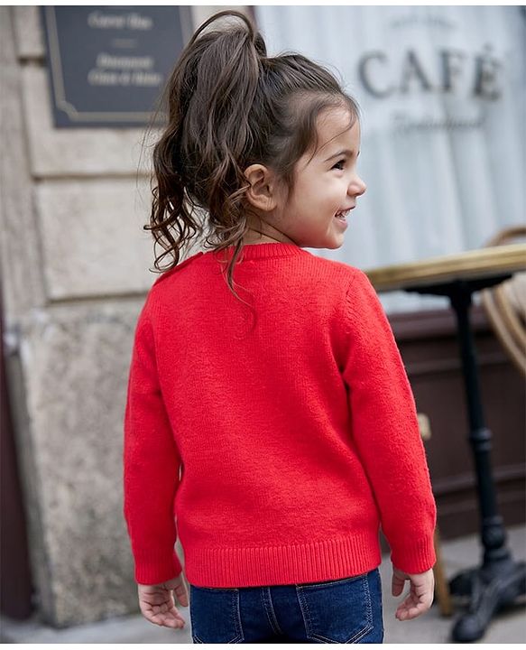 Babyhug Knit Full Sleeves Solid Pullovers With Bow Applique - Red
