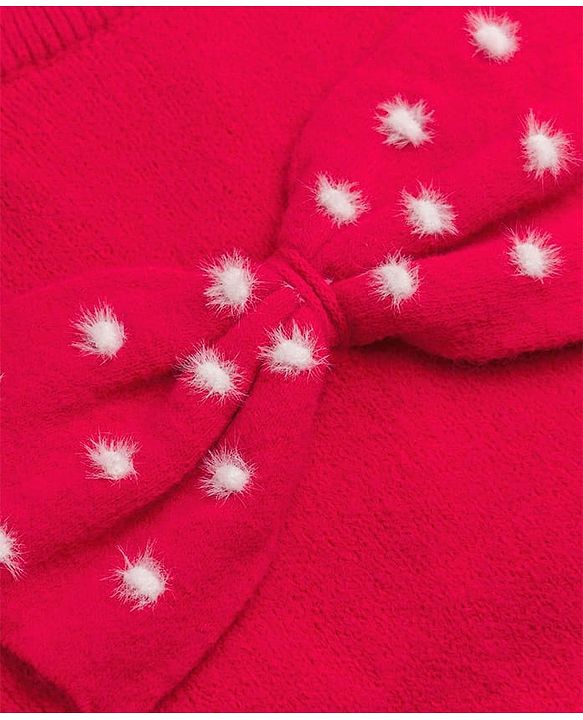 Babyhug Knit Full Sleeves Solid Pullovers With Bow Applique - Red