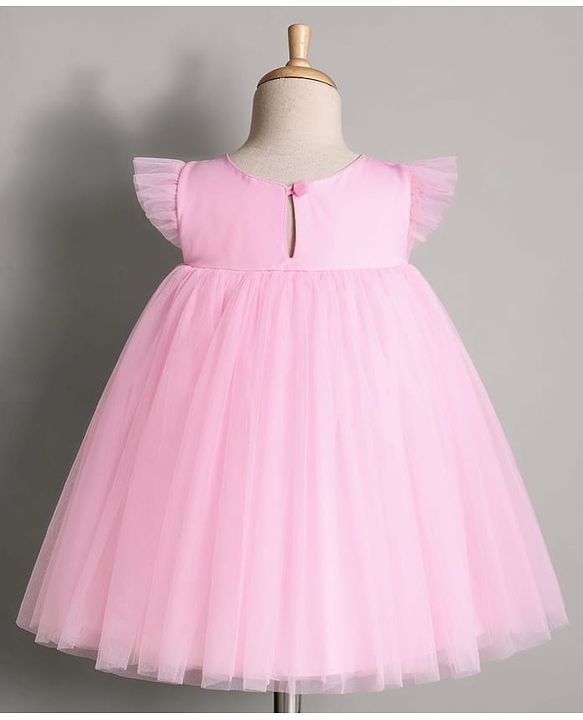Babyhug Mesh Woven Sleeveless Party Dress With Frills & Lace Detailing - Pink