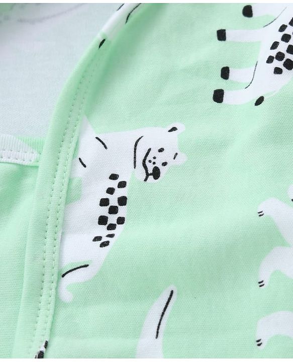 Babyhug Knit 100% Cotton Interlock Towel & Wrapper With Hood & Animal Print L 75.5 x B 69 cm - Green